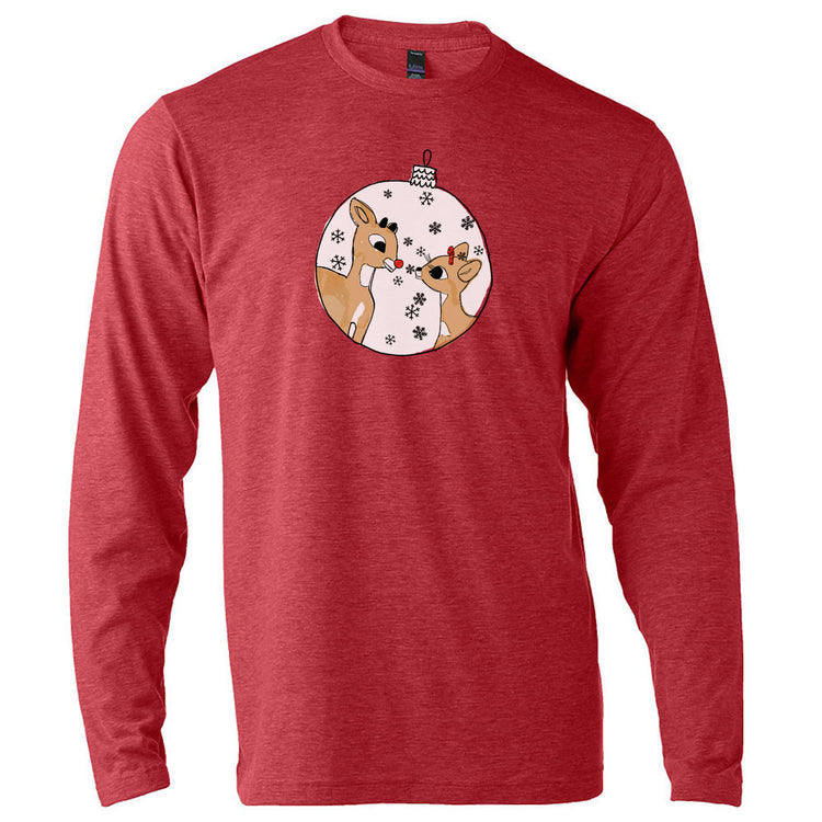 Unisex Long Sleeve Holiday Graphic Tee – Rudolph Shirt With Eco Friendly Ink