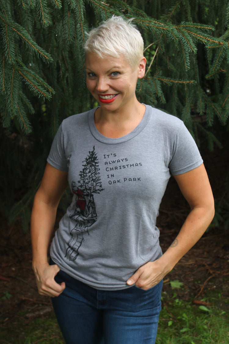 Women's Graphic Tee - Oak Park Santa Tri-Blend T-Shirt With Scooped Neckline
