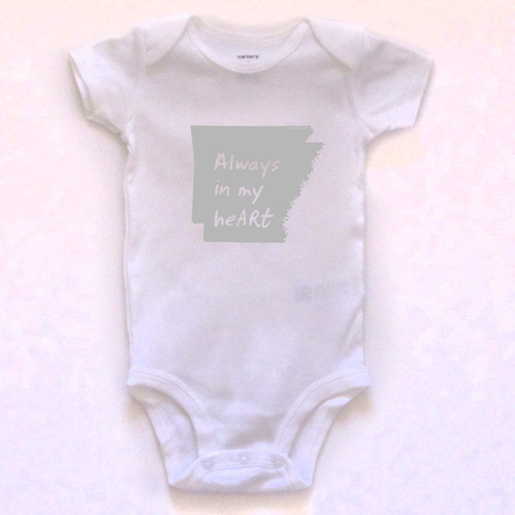 Arkansas : Always in my heARt bodysuit (white), Baby Apparel - Megan Lee Designs