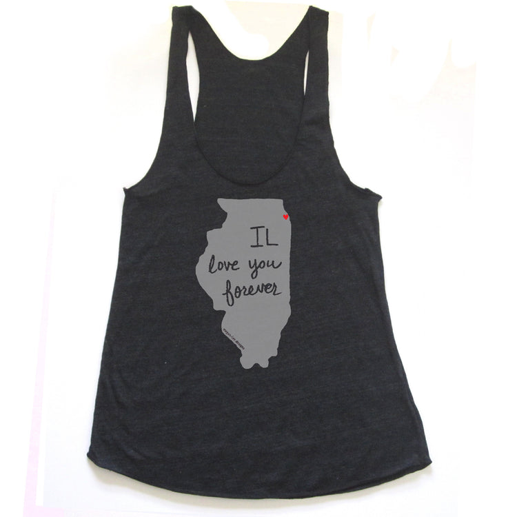 Illinois : IL love you forever women racerback tri-blend tank, Women's Apparel - Megan Lee Designs