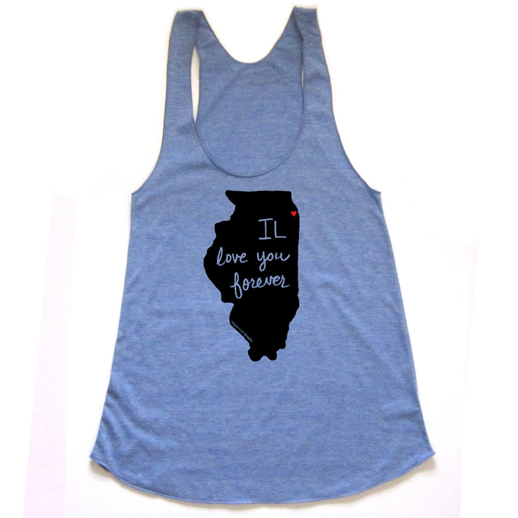Illinois : IL love you forever women racerback tri-blend tank, Women's Apparel - Megan Lee Designs