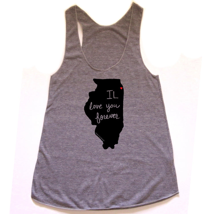 Illinois : IL love you forever women racerback tri-blend tank, Women's Apparel - Megan Lee Designs