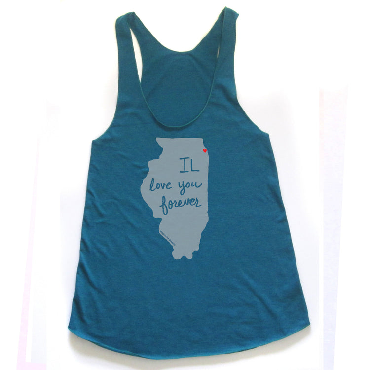 Illinois : IL love you forever women racerback tri-blend tank, Women's Apparel - Megan Lee Designs