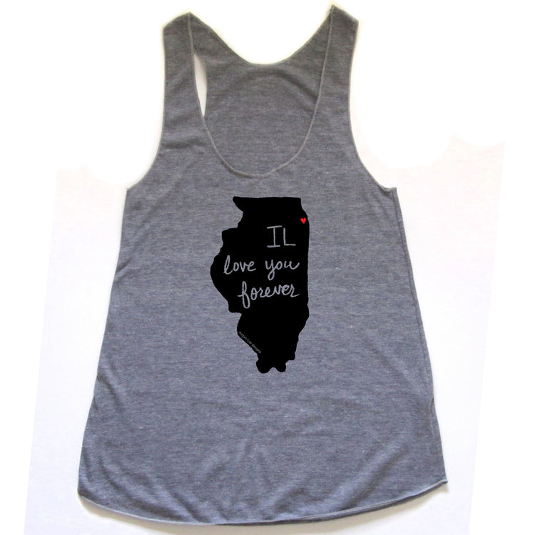Illinois : IL love you forever women racerback tri-blend tank, Women's Apparel - Megan Lee Designs