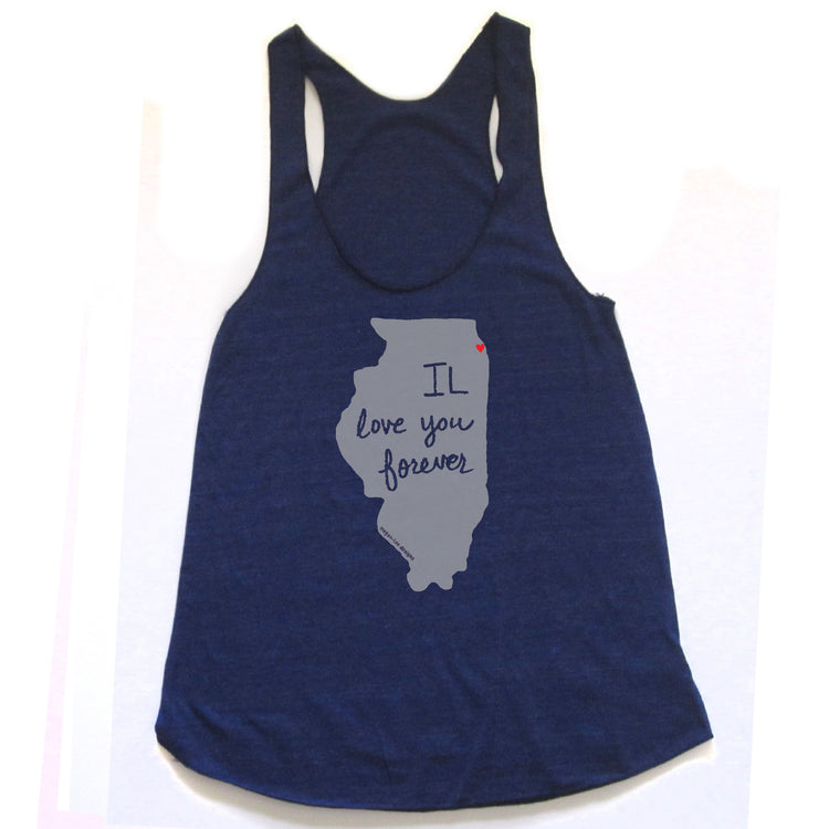 Illinois : IL love you forever women racerback tri-blend tank, Women's Apparel - Megan Lee Designs
