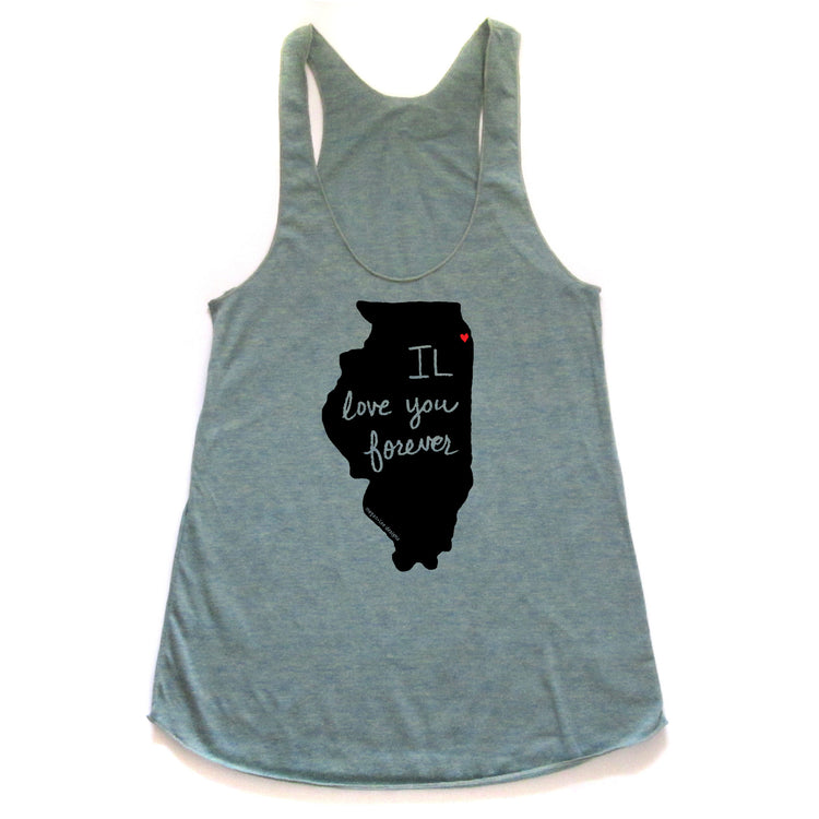 Illinois : IL love you forever women racerback tri-blend tank, Women's Apparel - Megan Lee Designs