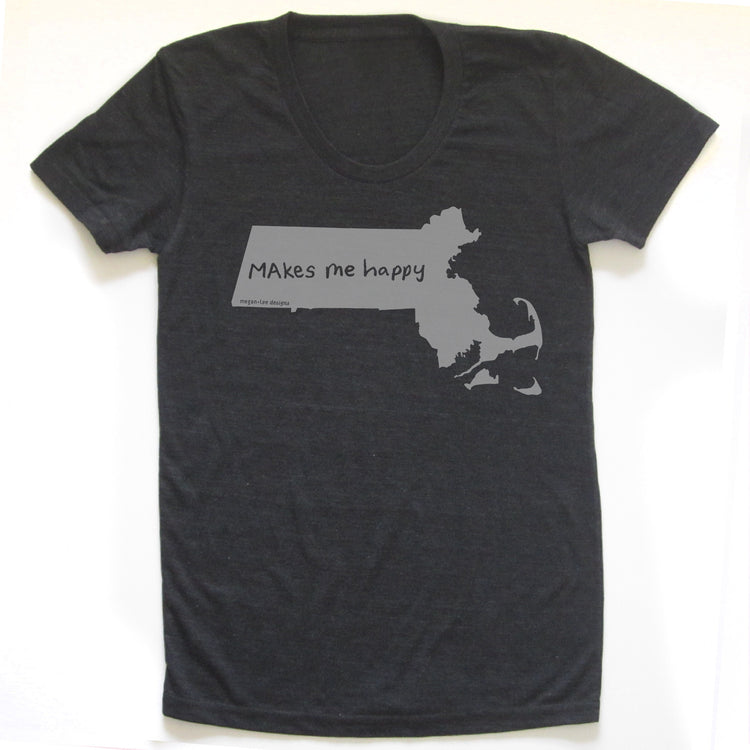 Massachusetts : MAkes me happy women tri-blend tee, Women's Apparel - Megan Lee Designs