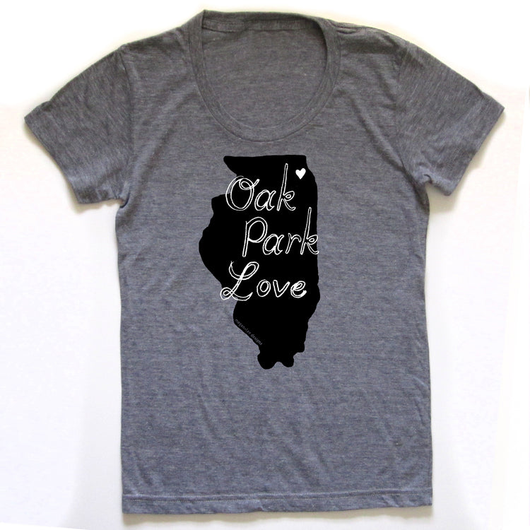 Women's V-Neck Tee - Oak Park Love Shirt | Soft Tri Blend Fabric, Hand Printed