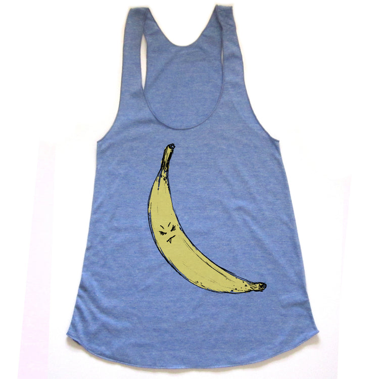 Snaggletooth Banana : women racerback tri-blend tank, Women's Apparel - Megan Lee Designs