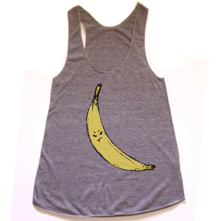Snaggletooth Banana : women racerback tri-blend tank, Women's Apparel - Megan Lee Designs