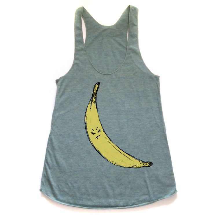 Snaggletooth Banana : women racerback tri-blend tank, Women's Apparel - Megan Lee Designs