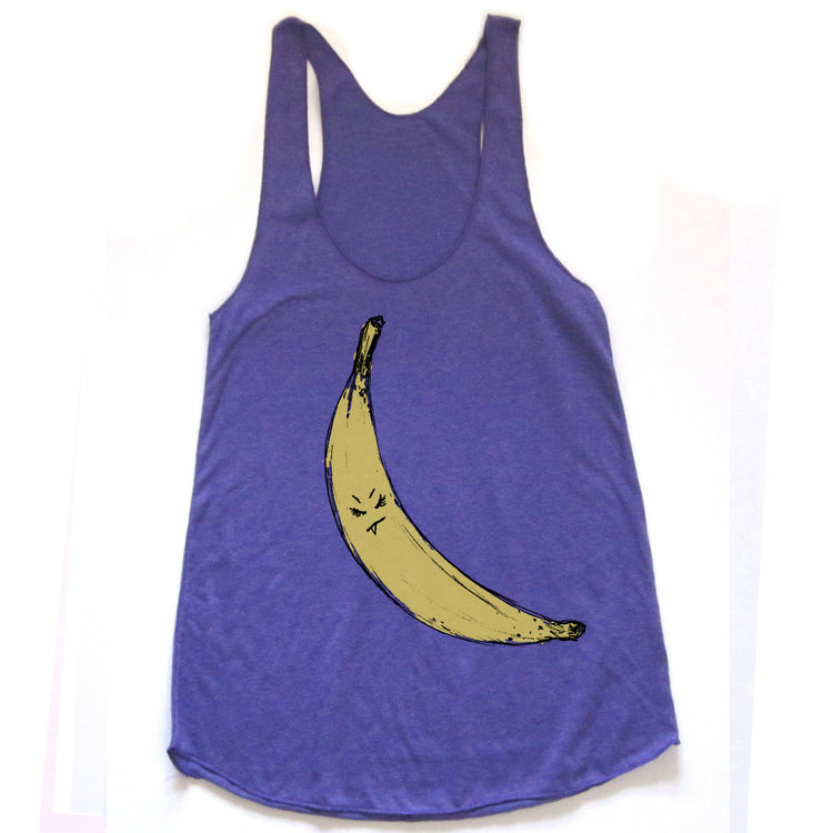 Snaggletooth Banana : women racerback tri-blend tank, Women's Apparel - Megan Lee Designs