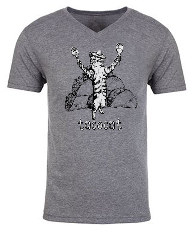 Unisex Tri-Blend V-Neck Tacocat T-Shirt – Soft Eco Friendly Hand Printed Tee
