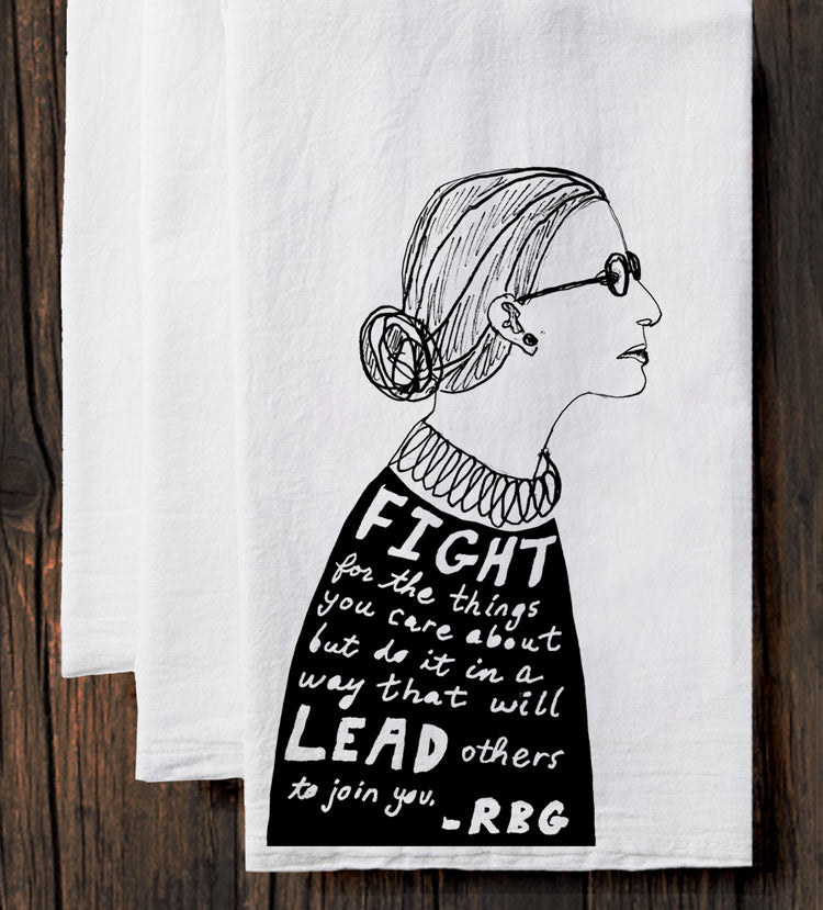 RBG Tea Towel – Hand Printed Cotton Kitchen Linen with Loop Hanging