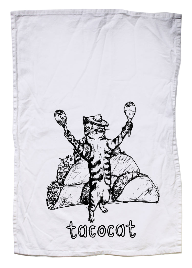 Tacocat Tea Towel – Soft Cotton Kitchen Towel With Hanging Loop by Megan Lee Designs