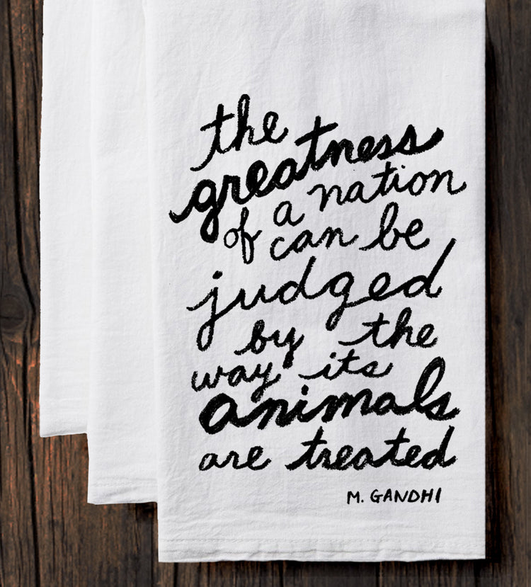 Animal Society Tea Towel – Hand Printed Cotton Kitchen Towel with Hanging Loop