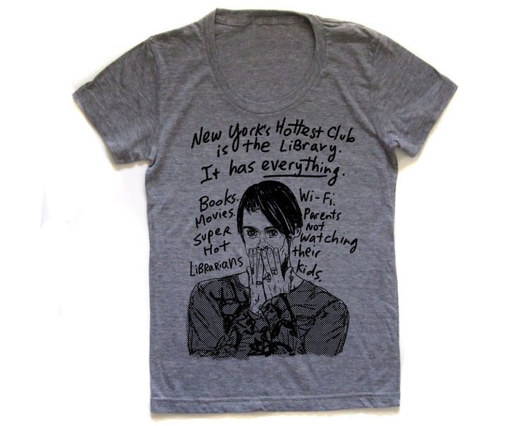 Women Tri-Blend Tee – Heather Blend Top With Library Design | Soft Cotton