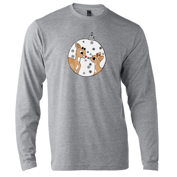 Unisex Long Sleeve Holiday Graphic Tee – Rudolph Shirt With Eco Friendly Ink