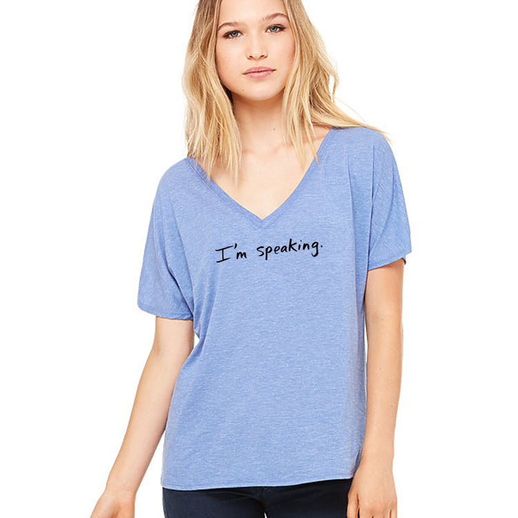 Women's Slouchy V-Neck Tee – Hand Printed Soft Poly Viscose Casual Top