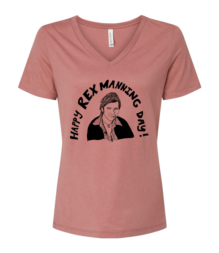 Women V-Neck Tee | Rex Manning Hand Printed Shirt - Soft Cotton, Eco Friendly Ink