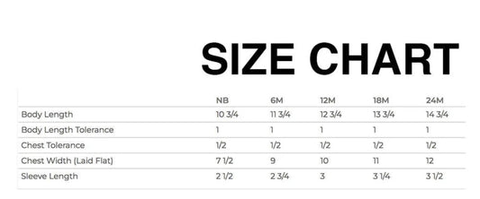 The image is a size chart that provides color options for various clothing items, including a white, black, blue, red, and yellow color palette.