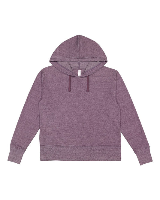 A purple hooded sweatshirt with a drawstring hood and long sleeves.