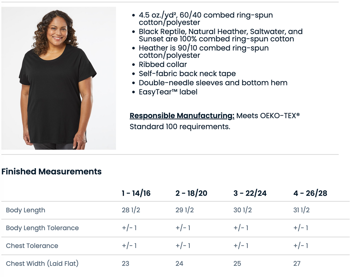 a women's black t - shirt size guide