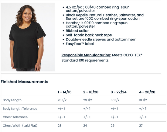 a women's black t - shirt size guide
