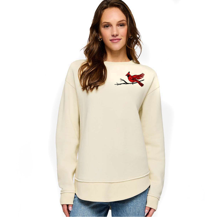 Women's Weekend Sweatshirt Cardinal Print - Oversized Cotton Pullover With Ribbed Collar & Relaxed Fit