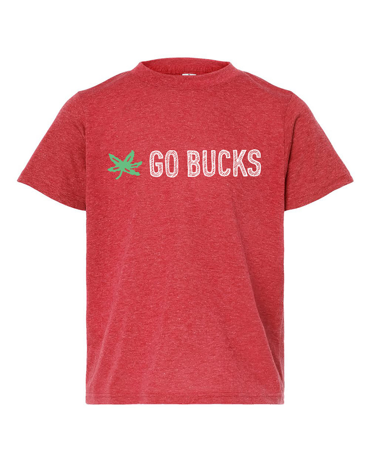 A red t-shirt with the text "GO BUCKS" printed on it.