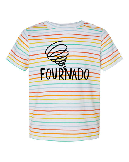 A striped t-shirt with the text "FOURNADO" printed on it.