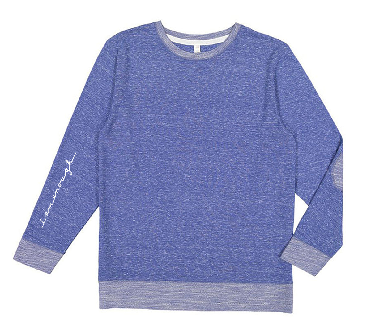 A blue long-sleeved shirt with a gray trim, featuring a simple and classic design.