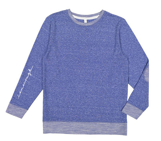 A blue long-sleeved shirt with a gray trim, featuring a simple and classic design.
