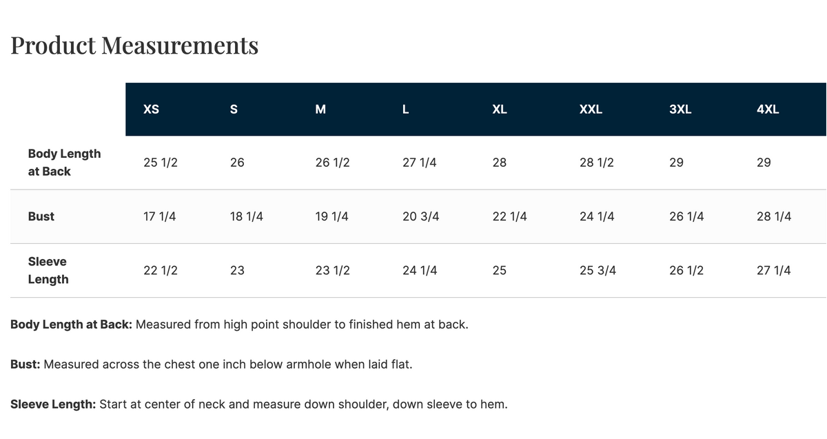 a table with measurements for different sizes of clothing, including bust, sleeve, and waist sizes. The table provides the corresponding measurements for each size, such as 25/2, 26, and 27/4.