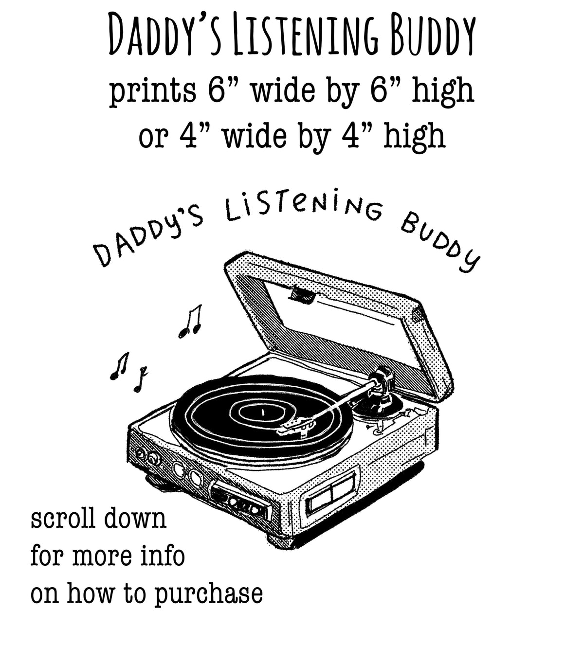 a vintage-style vinyl record player with a record album cover, accompanied by text providing information about the product.