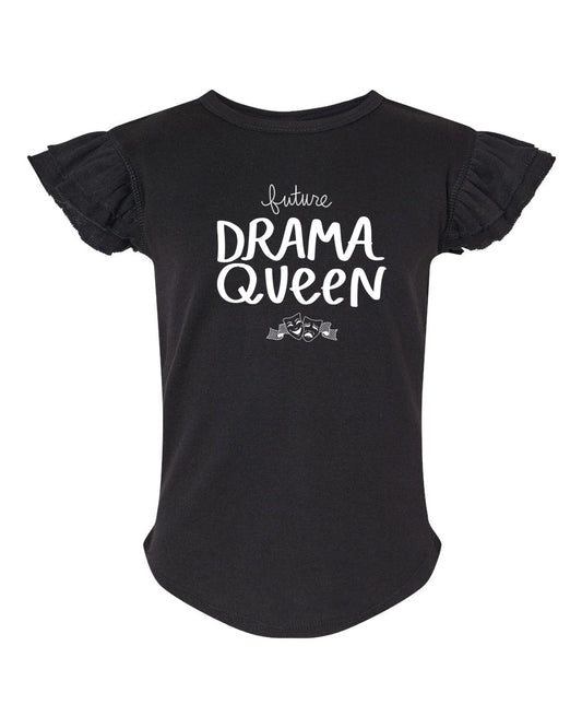 A black t-shirt with white text that says "future DRAMA QUEEN" printed on it.