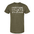A dark green t-shirt with white text printed on it.