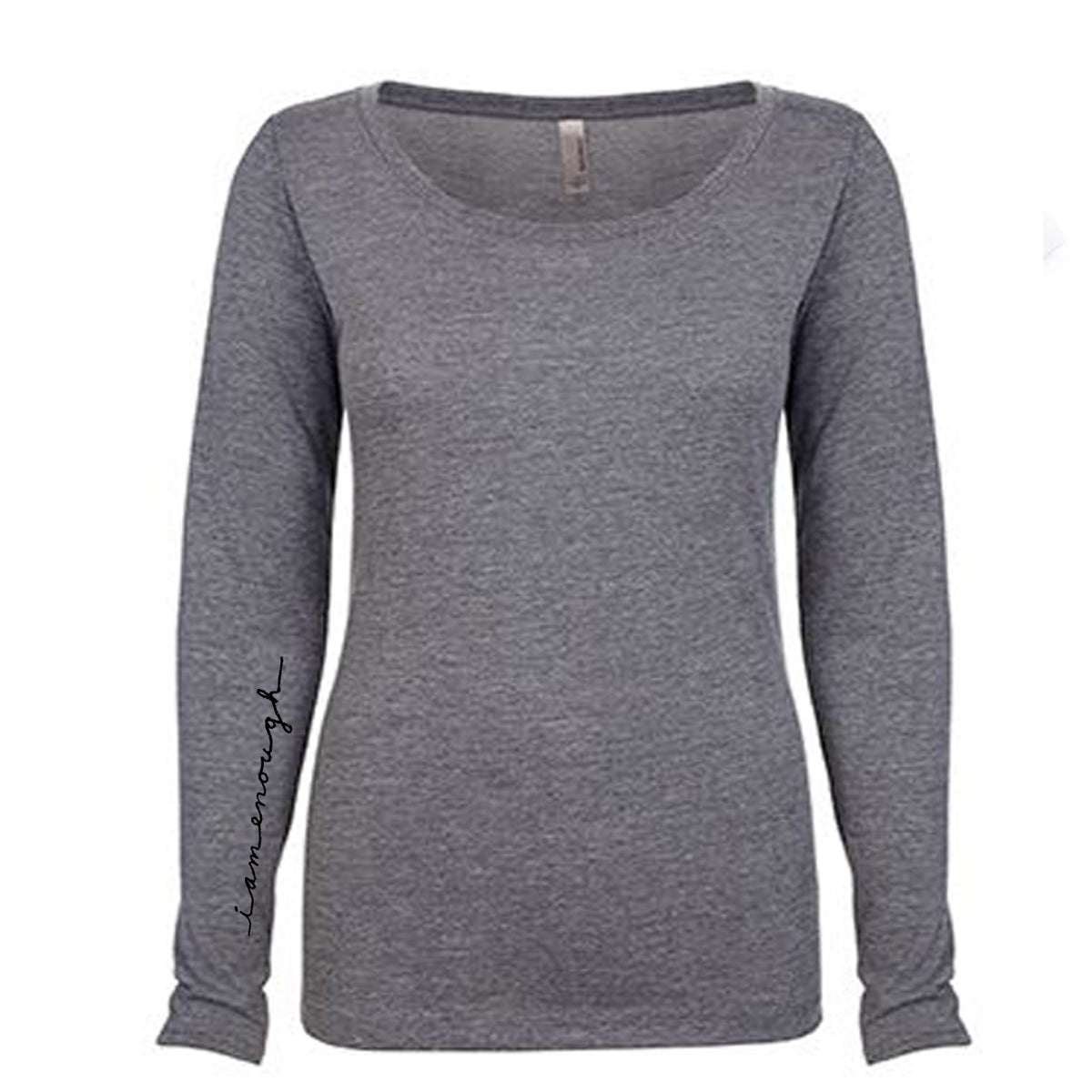 A gray long-sleeved shirt with a simple, classic design.