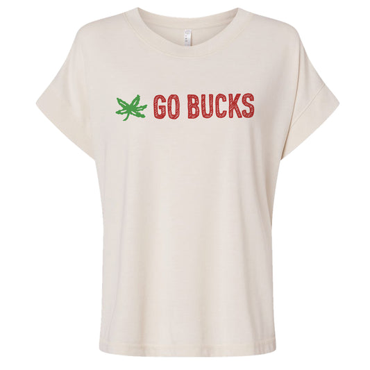 A white t-shirt with the text "GO BUCKS" printed on it.