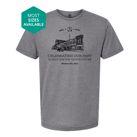 a gray t - shirt with the words celebrating our past on it