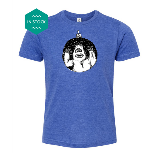 a blue t - shirt with a gorilla wearing a party hat