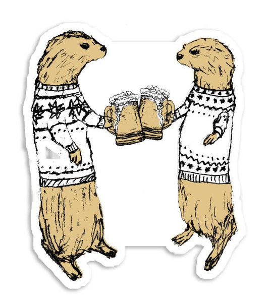 Sticker - Otters Drinking Beer - Waterproof Vinyl 3in