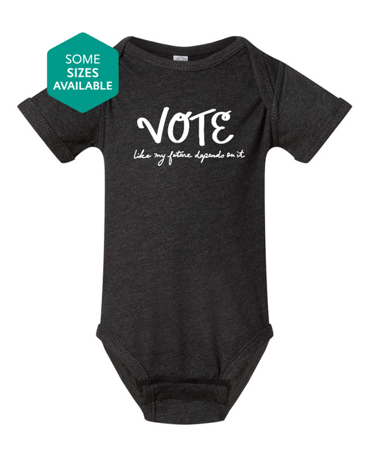 a black bodysuit with the words vote on it
