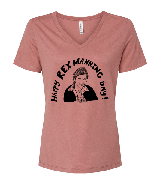 Women V-Neck Tee | Rex Manning Hand Printed Shirt - Soft Cotton, Eco Friendly Ink