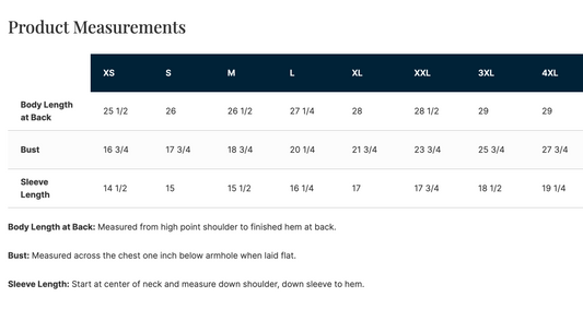 a table with measurements for different sizes of clothing, including bust, waist, and sleeve lengths. The table provides the corresponding measurements for each size, such as 25/2, 26/1, 27/1, 28/2, 29/1, and 29/2. The table also includes instructions for measuring the body length at the back, starting from the high point of the shoulder and ending at the finished hem.