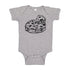 a baby bodysuit with a heart shaped piece of pizza on it