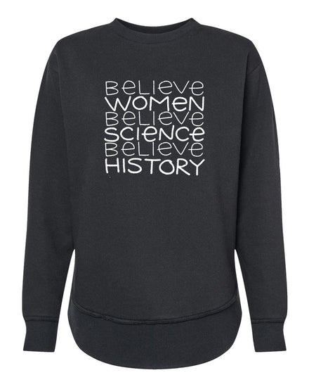 A black sweatshirt with white text printed on it.