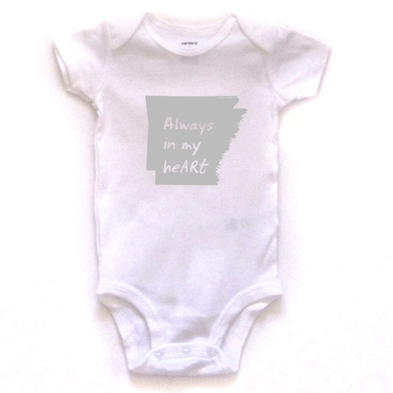 Arkansas : Always in my heARt bodysuit (white), Baby Apparel - Megan Lee Designs