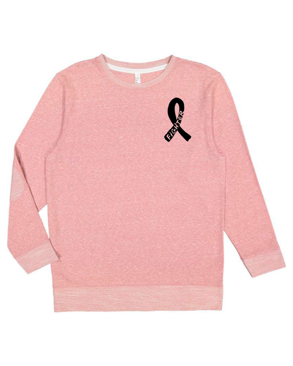A pink long-sleeved sweatshirt with a black ribbon symbol on the left side.