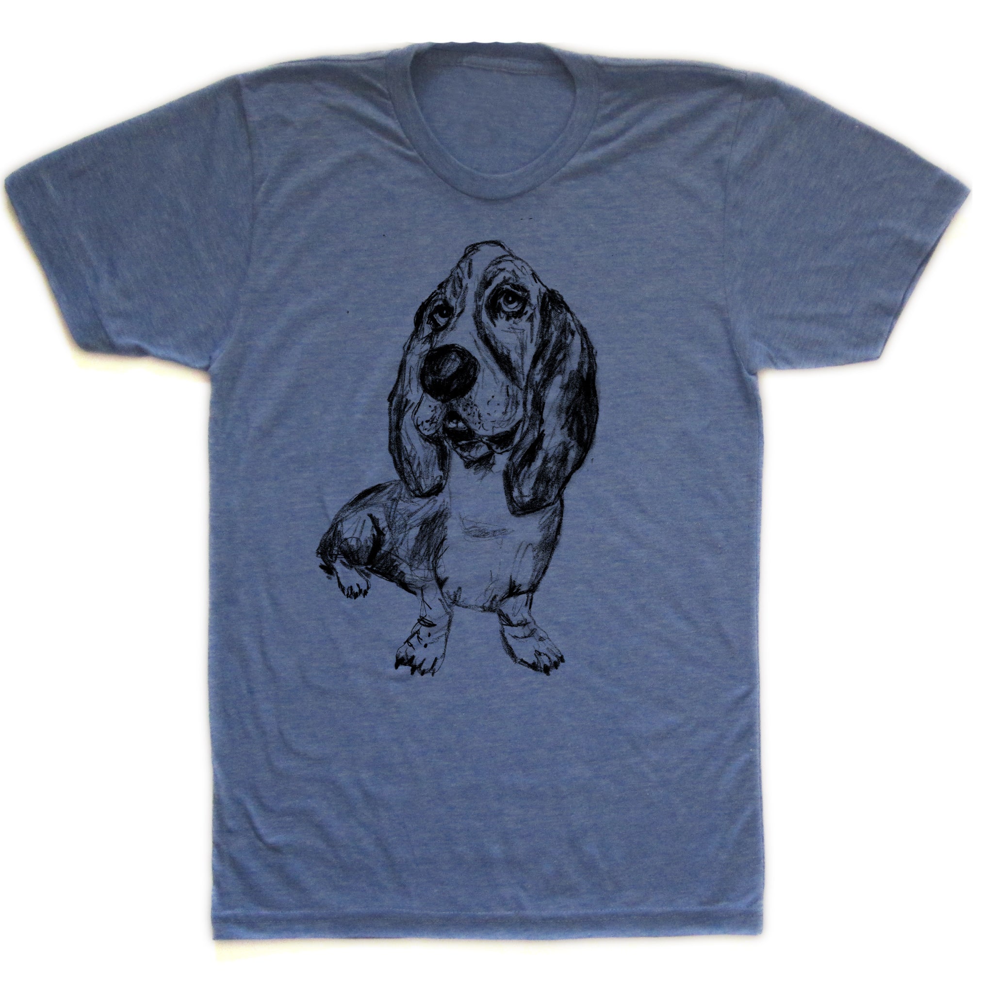 Basset Hound Tee - Unisex Tri Blend Shirt With Hand Drawn Cute Dog Design